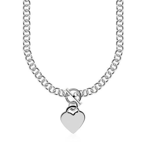 Sterling Silver Rolo Chain  with a Heart Toggle Charm and Rhodium Plating, size 18''
