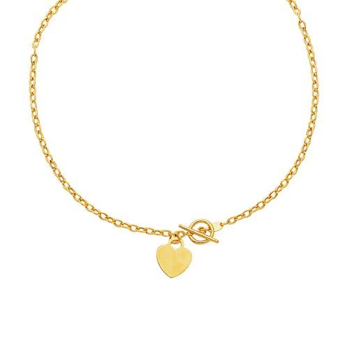 Toggle Necklace with Heart Charm in 14k Yellow Gold, size 17''