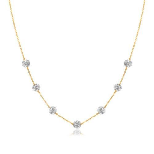 14k Yellow Gold Necklace with Crystal Embellished Sphere Stations, size 18''