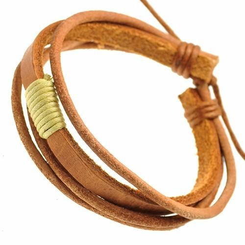 Adjustable Leather Bracelet with Cream cord