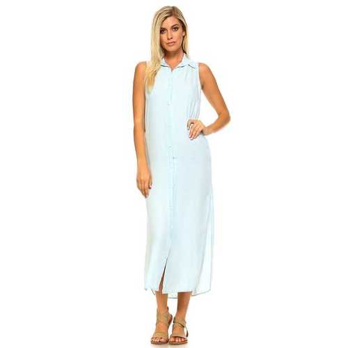 Women's Button Down Denim Side Slit Dress