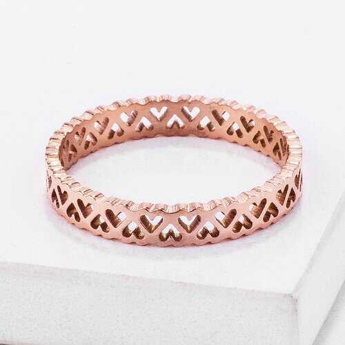 Stainless Steel Rose Goldtone Eternity Hearts Ring